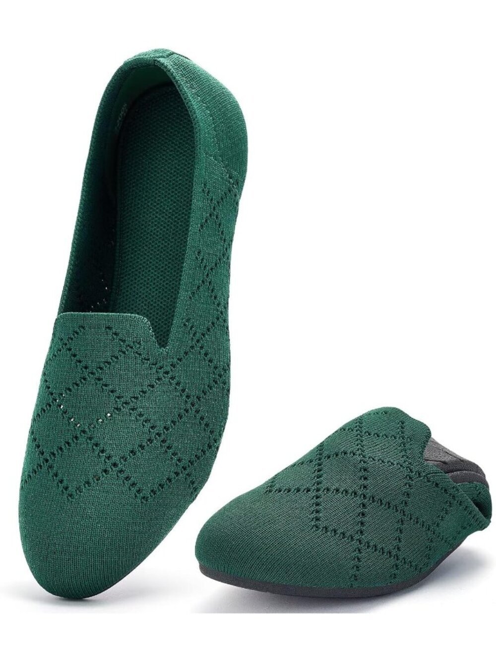 Women's Green Ballet Flat Knit Round Toe Textile Slip On Walking Shoes